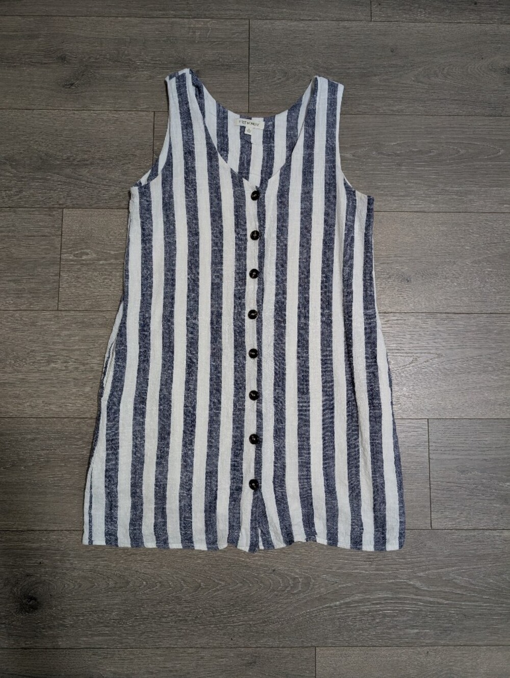 First Monday Women's Linen & Cotton Blend Button Down Stripped Dress W/Pockets-M